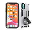 Stand Shockproof Telefoonhoesje - Magnetic Stand Hard Case - Grip Stand Back Cover - Backcover Hoesje voor iPhone XR - Zilver