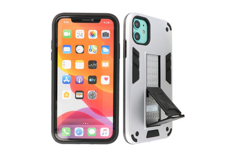 Stand Shockproof Telefoonhoesje - Magnetic Stand Hard Case - Grip Stand Back Cover - Backcover Hoesje voor iPhone XR - Zilver