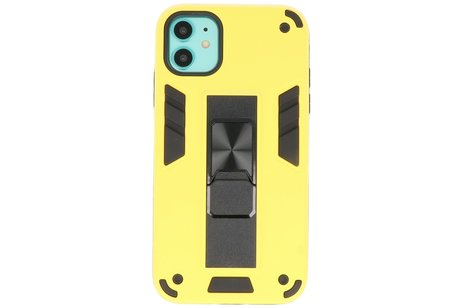 Stand Shockproof Telefoonhoesje - Magnetic Stand Hard Case - Grip Stand Back Cover - Backcover Hoesje voor iPhone XR - Geel