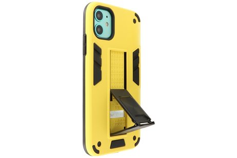 Stand Shockproof Telefoonhoesje - Magnetic Stand Hard Case - Grip Stand Back Cover - Backcover Hoesje voor iPhone XR - Geel