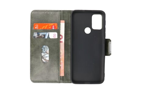 BAOHU Zakelijke Book Case Telefoonhoesje - Portemonnee Hoesje - Pasjeshouder Wallet Case - Geschikt voor Motorola Moto G30 en Moto G10 - Donker Groen