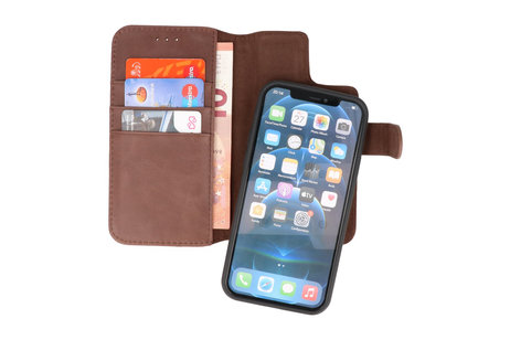 BAOHU - Uitneembare Leder Book Case - Echt Lederen Hoesje - Portemonnee Telefoonhoesje - Geschikt voor iPhone 12 - iPhone 12 Pro - Mocca