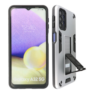 Stand Shockproof Telefoonhoesje - Magnetic Stand Hard Case - Grip Stand Back Cover - Backcover Hoesje voor Samsung Galaxy A32 5G - Zilver