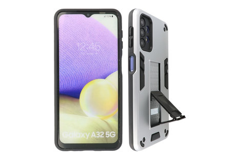 BAOHU Hoesje met Magnetic Stand Hard Case Geschikt voor de Samsung Galaxy A32 5G - Stand Shockproof Telefoonhoesje - Grip Stand Back Cover - Zilver