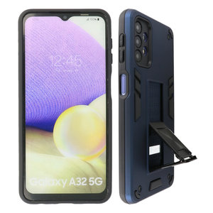 Stand Shockproof Telefoonhoesje - Magnetic Stand Hard Case - Grip Stand Back Cover - Backcover Hoesje voor Samsung Galaxy A32 5G - Navy