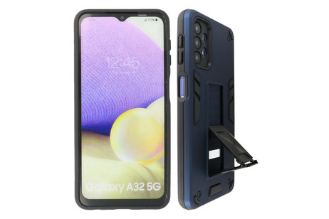 BAOHU Hoesje met Magnetic Stand Hard Case Geschikt voor de Samsung Galaxy A32 5G - Stand Shockproof Telefoonhoesje - Grip Stand Back Cover - Navy