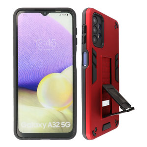 Stand Shockproof Telefoonhoesje - Magnetic Stand Hard Case - Grip Stand Back Cover - Backcover Hoesje voor Samsung Galaxy A32 5G - Rood