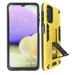 Stand Shockproof Telefoonhoesje - Magnetic Stand Hard Case - Grip Stand Back Cover - Backcover Hoesje voor Samsung Galaxy A32 5G - Geel