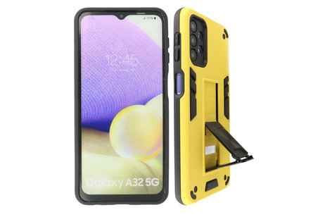 BAOHU Hoesje met Magnetic Stand Hard Case Geschikt voor de Samsung Galaxy A32 5G - Stand Shockproof Telefoonhoesje - Grip Stand Back Cover - Geel