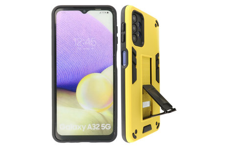 Stand Shockproof Telefoonhoesje - Magnetic Stand Hard Case - Grip Stand Back Cover - Backcover Hoesje voor Samsung Galaxy A32 5G - Geel