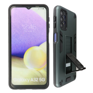 Stand Shockproof Telefoonhoesje - Magnetic Stand Hard Case - Grip Stand Back Cover - Backcover Hoesje voor Samsung Galaxy A32 5G - Donker Groen