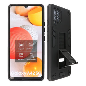 Stand Shockproof Telefoonhoesje - Magnetic Stand Hard Case - Grip Stand Back Cover - Backcover Hoesje voor Samsung Galaxy A42 5G - Zwart