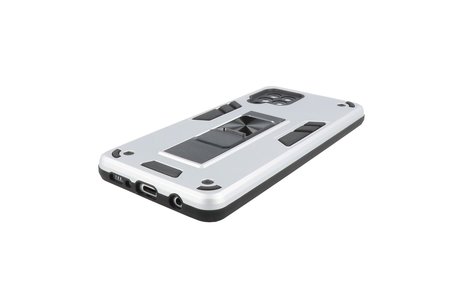 BAOHU Hoesje met Magnetic Stand Hard Case Geschikt voor de Samsung Galaxy A42 5G - Stand Shockproof Telefoonhoesje - Grip Stand Back Cover - Zilver