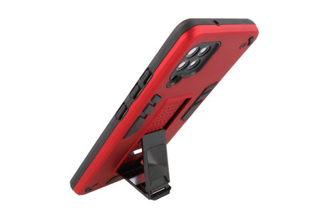 Stand Shockproof Telefoonhoesje - Magnetic Stand Hard Case - Grip Stand Back Cover - Backcover Hoesje voor Samsung Galaxy A42 5G - Rood
