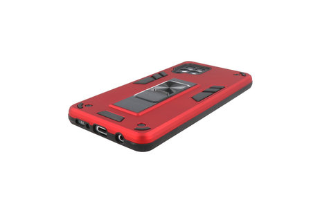 Stand Shockproof Telefoonhoesje - Magnetic Stand Hard Case - Grip Stand Back Cover - Backcover Hoesje voor Samsung Galaxy A42 5G - Rood