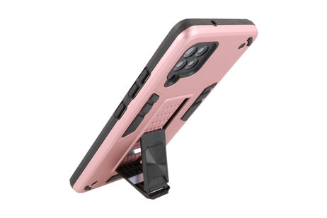 Stand Shockproof Telefoonhoesje - Magnetic Stand Hard Case - Grip Stand Back Cover - Backcover Hoesje voor Samsung Galaxy A42 5G - Roze