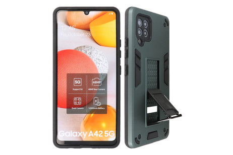 BAOHU Hoesje met Magnetic Stand Hard Case Geschikt voor de Samsung Galaxy A42 5G - Stand Shockproof Telefoonhoesje - Grip Stand Back Cover - Donker Groen