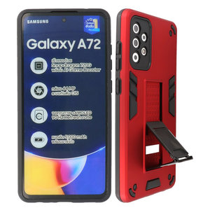 Stand Shockproof Telefoonhoesje - Magnetic Stand Hard Case - Grip Stand Back Cover - Backcover Hoesje voor Samsung Galaxy A72 5G - Rood