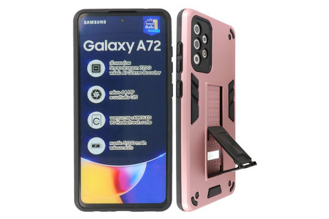 Stand Shockproof Telefoonhoesje - Magnetic Stand Hard Case - Grip Stand Back Cover - Backcover Hoesje voor Samsung Galaxy A72 5G - Roze