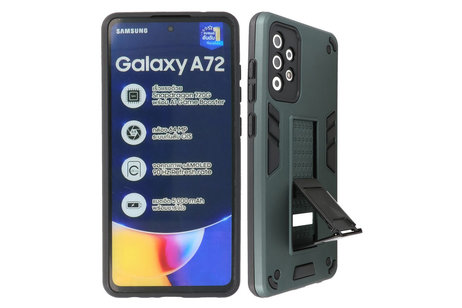 BAOHU Hoesje met Magnetic Stand Hard Case Geschikt voor de Samsung Galaxy A72 5G - Stand Shockproof Telefoonhoesje - Grip Stand Back Cover - Donker Groen