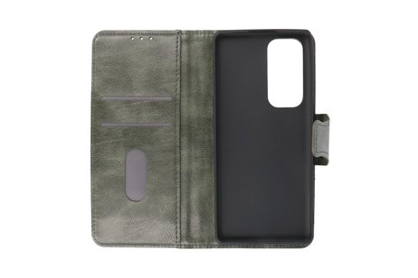 Zakelijke Book Case Telefoonhoesje - Portemonnee Hoesje - Pasjeshouder Wallet Case - Geschikt voor Oppo Reno 5 Pro Plus 5G - Oppo Find X3 Neo - Donker Groen