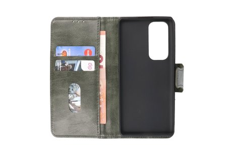 Zakelijke Book Case Telefoonhoesje - Portemonnee Hoesje - Pasjeshouder Wallet Case - Geschikt voor Oppo Reno 5 Pro Plus 5G - Oppo Find X3 Neo - Donker Groen