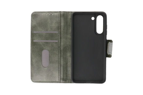 Zakelijke Book Case Telefoonhoesje - Portemonnee Hoesje - Pasjeshouder Wallet Case - Geschikt voor Samsung Galaxy S21 FE - Donker Groe