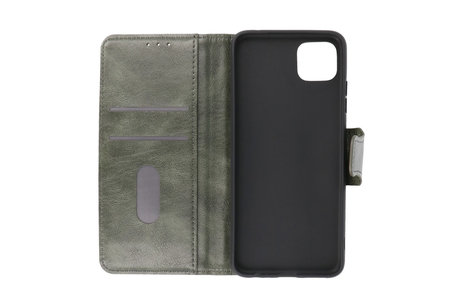 BAOHU Zakelijke Book Case Telefoonhoesje Geschikt voor de Samsung Galaxy A22 5G - Portemonnee Hoesje - Pasjeshouder Wallet Case - Donker Groen