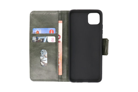 BAOHU Zakelijke Book Case Telefoonhoesje Geschikt voor de Samsung Galaxy A22 5G - Portemonnee Hoesje - Pasjeshouder Wallet Case - Donker Groen