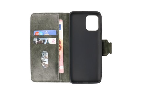 Zakelijke Book Case Telefoonhoesje - Portemonnee Hoesje - Pasjeshouder Wallet Case - Geschikt voor Motorola Moto G100 - Donker Groen