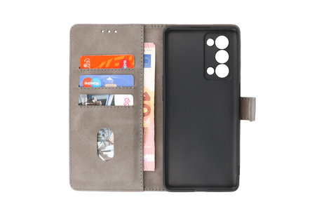 BAOHU Hoesje Geschikt voor de Oppo Reno 6 Pro Plus 5G - Kaarthouder Book Case Telefoonhoesje - Grijs