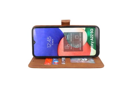 BAOHU Hoesje Geschikt voor Samsung Galaxy A22 5G - Hoesje Book Case Telefoonhoesje - Bruin