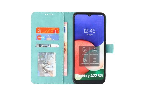 BAOHU Hoesje Geschikt voor Samsung Galaxy A22 5G - Hoesje Book Case Telefoonhoesje - Turquoise