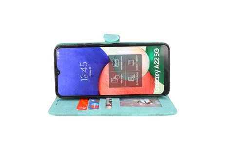 BAOHU Hoesje Geschikt voor Samsung Galaxy A22 5G - Hoesje Book Case Telefoonhoesje - Turquoise