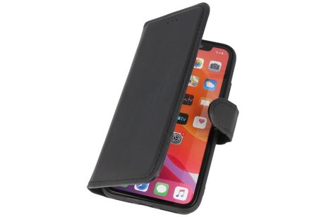 Handmade Lederen Book Case Telefoonhoesje - Wallet Case - Portemonnee Hoesje voor iPhone 13 Mini - Zwart