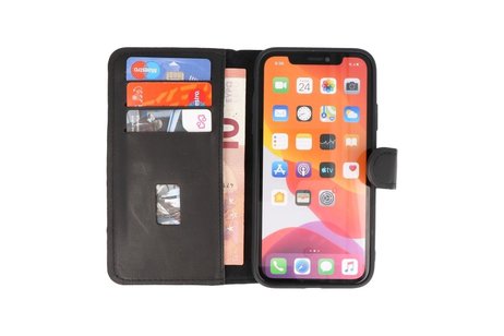 BAOHU Handmade Lederen Book Case Telefoonhoesje - Wallet Case - Portemonnee Hoesje - Geschikt voor iPhone 13 Mini - Zwart
