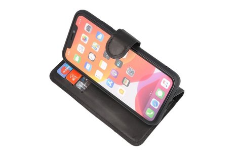 BAOHU Handmade Lederen Book Case Telefoonhoesje - Wallet Case - Portemonnee Hoesje - Geschikt voor iPhone 13 Mini - Zwart