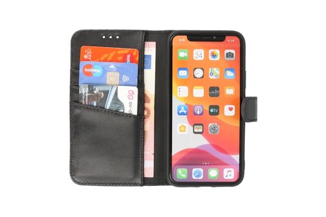 BAOHU Echt Lederen Book Case Hoesje - Leren Portemonnee Telefoonhoesje - Geschikt voor iPhone 11 Pro Max - Zwart