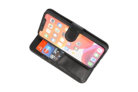 BAOHU Echt Lederen Book Case Hoesje - Leren Portemonnee Telefoonhoesje - Geschikt voor iPhone 11 Pro Max - Zwart