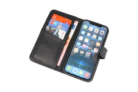 Echt Lederen Book Case Hoesje - Leren Portemonnee Telefoonhoesje - Geschikt voor iPhone 12 -12 Pro - Zwart