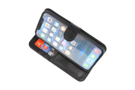 Echt Lederen Book Case Hoesje - Leren Portemonnee Telefoonhoesje - Geschikt voor iPhone 12 -12 Pro - Zwart