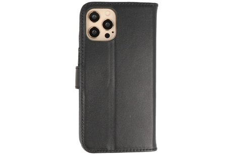 Echt Lederen Book Case Hoesje - Leren Portemonnee Telefoonhoesje - Geschikt voor iPhone 12 -12 Pro - Zwart