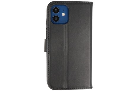 Echt Lederen Book Case Hoesje - Leren Portemonnee Telefoonhoesje - Geschikt voor iPhone 12 -12 Pro - Zwart