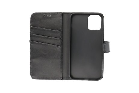 Echt Lederen Book Case Hoesje - Leren Portemonnee Telefoonhoesje - Geschikt voor iPhone 12 -12 Pro - Zwart