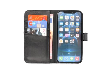 Echt Lederen Book Case Hoesje - Leren Portemonnee Telefoonhoesje - Geschikt voor iPhone 13 Mini - Zwart