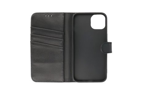 BAOHU Echt Lederen Book Case Hoesje - Leren Portemonnee Telefoonhoesje - Geschikt voor iPhone 13 Mini - Zwart