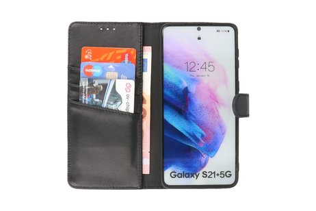 Echt Lederen Book Case Hoesje - Leren Portemonnee Telefoonhoesje - Geschikt voor Samsung Galaxy S21 Plus - Zwart