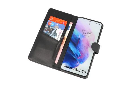 Echt Lederen Book Case Hoesje - Leren Portemonnee Telefoonhoesje - Geschikt voor Samsung Galaxy S21 Plus - Zwart