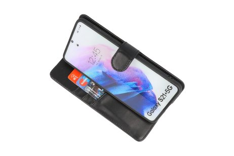 Echt Lederen Book Case Hoesje - Leren Portemonnee Telefoonhoesje - Geschikt voor Samsung Galaxy S21 Plus - Zwart