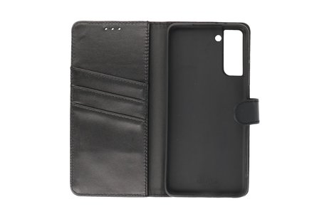 Echt Lederen Book Case Hoesje - Leren Portemonnee Telefoonhoesje - Geschikt voor Samsung Galaxy S21 Plus - Zwart
